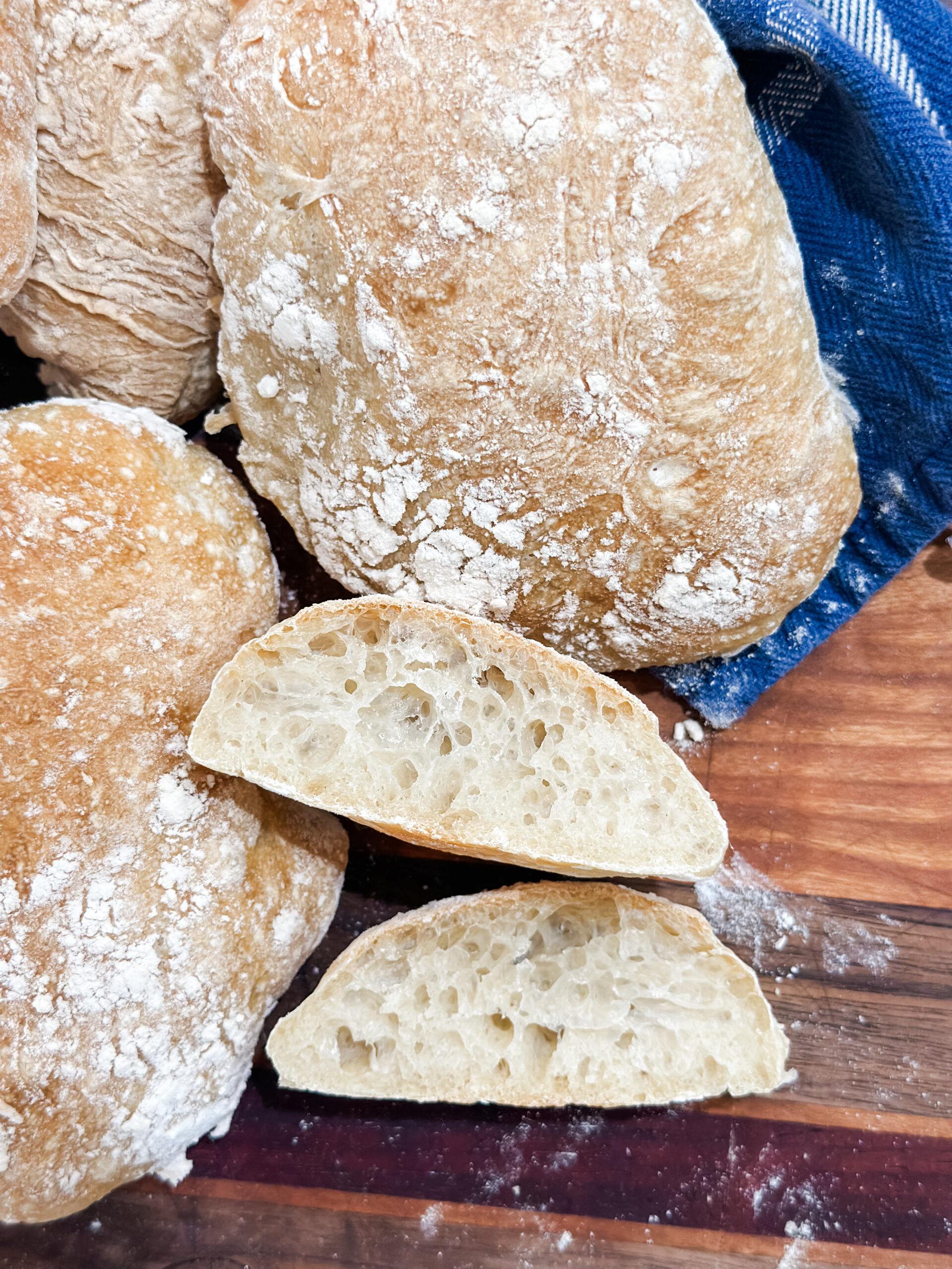 Close up of ciabatta bread on cutting board
